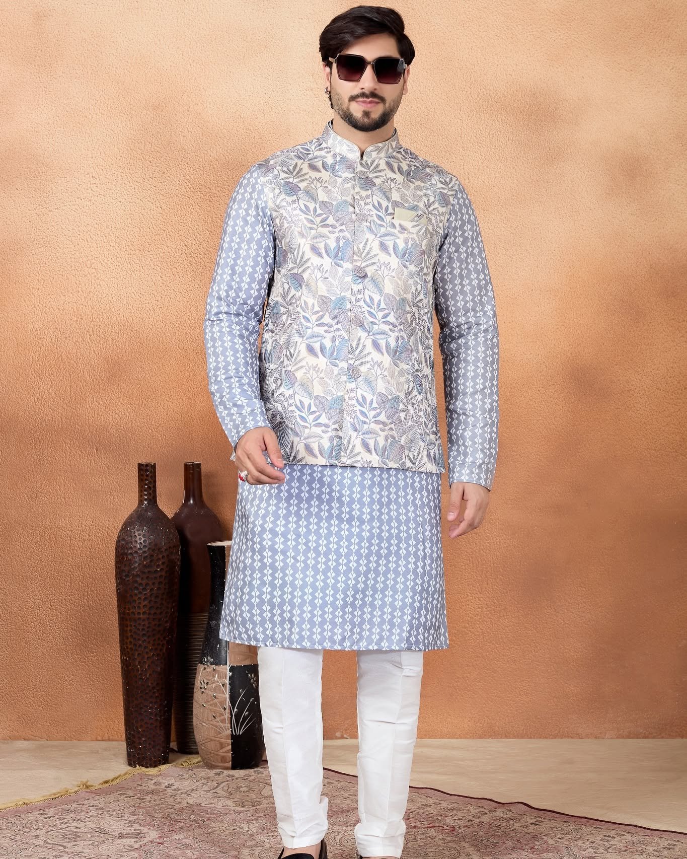 Elegant Designer Grey Kurta Jacket Set for Men